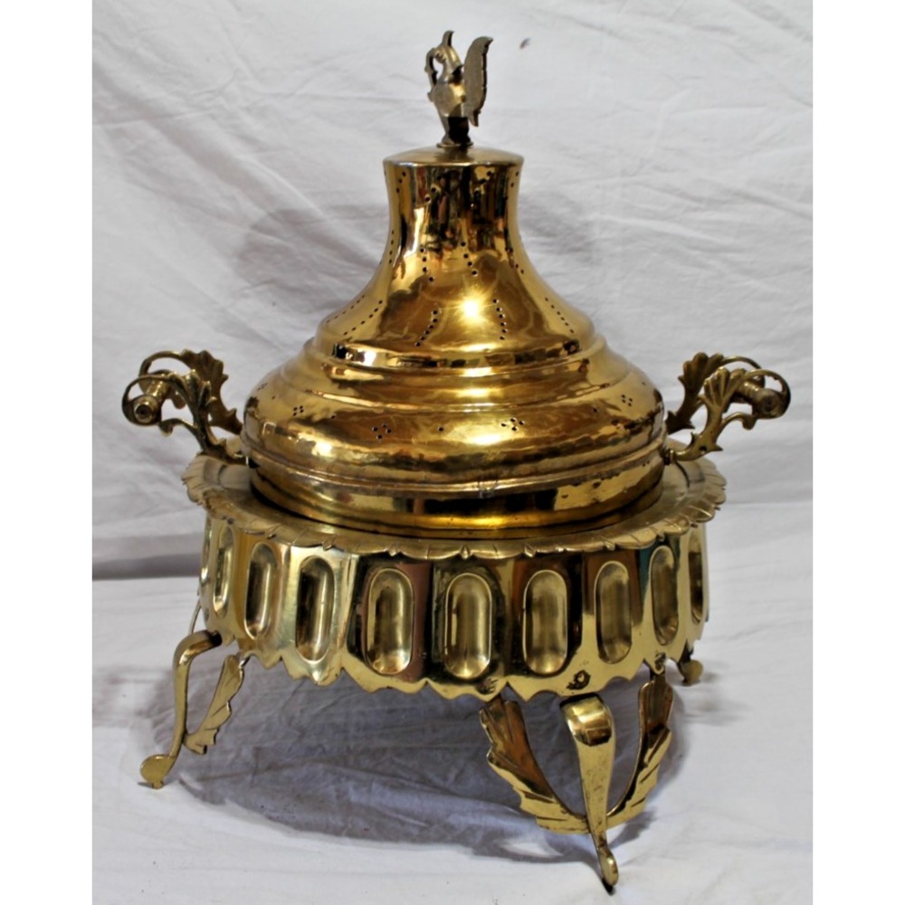 Vintage Turkish Mangal Brass Copper Brazier Charcoal Heater Ornate Footed 20in
